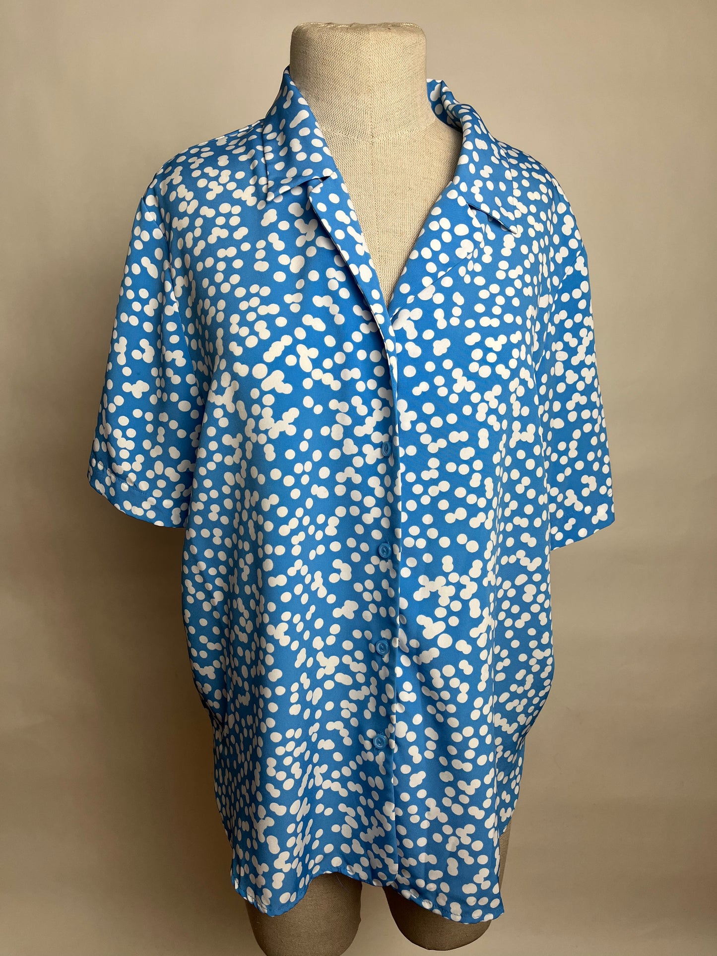 80s blue white dot blouse