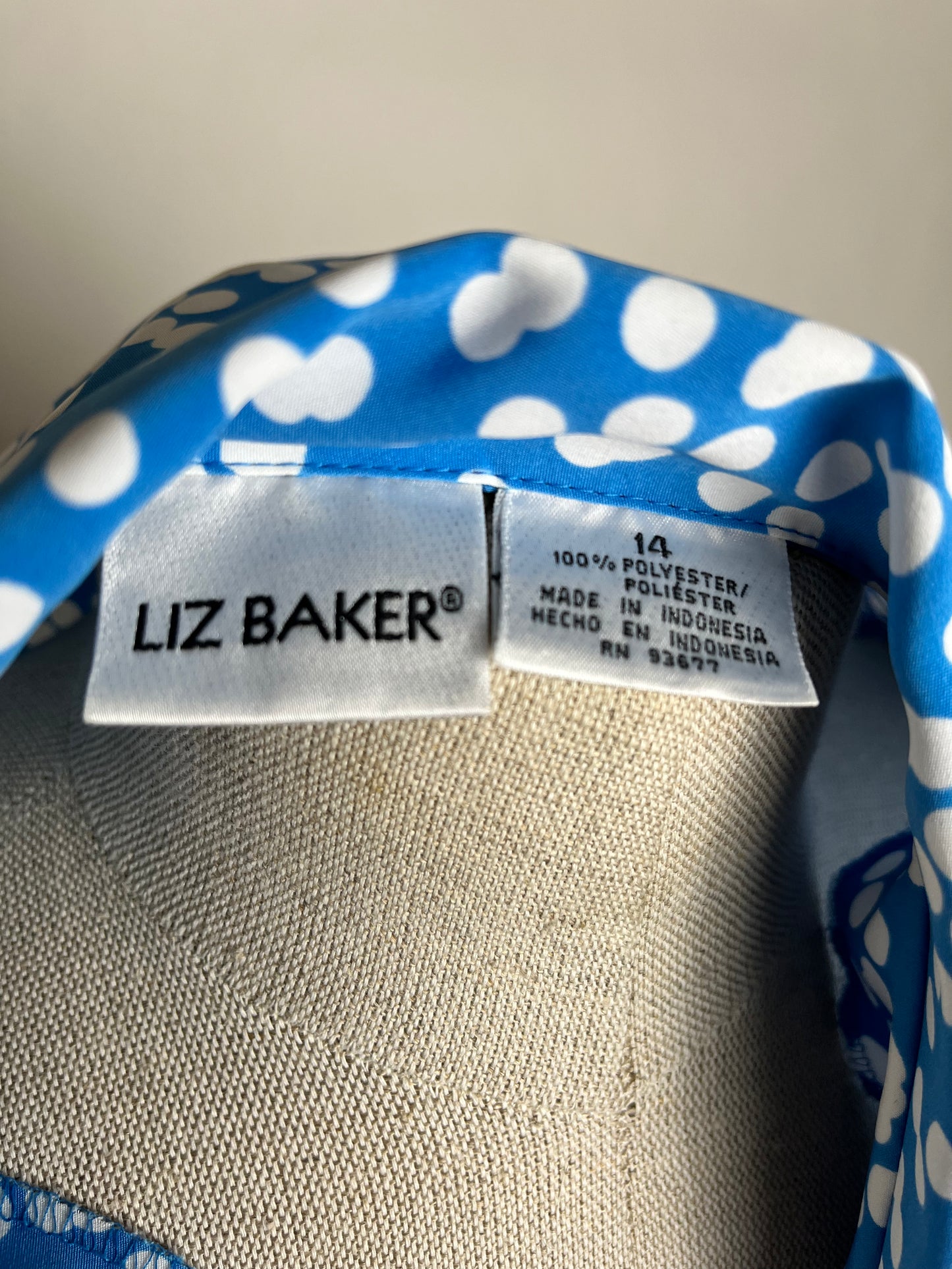 80s blue white dot blouse