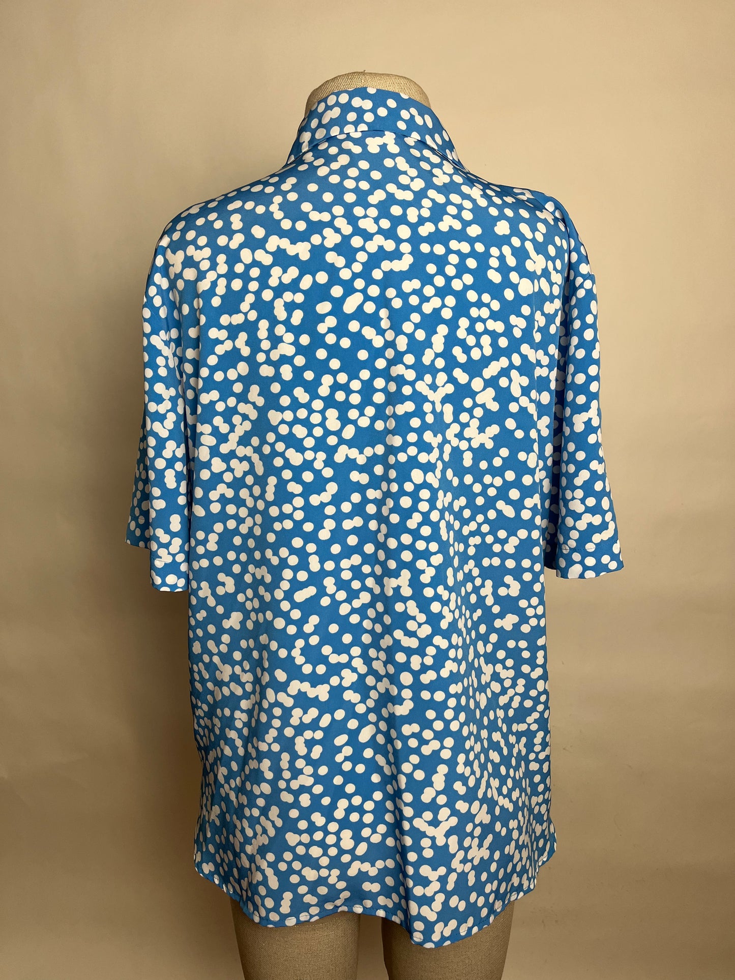 80s blue white dot blouse