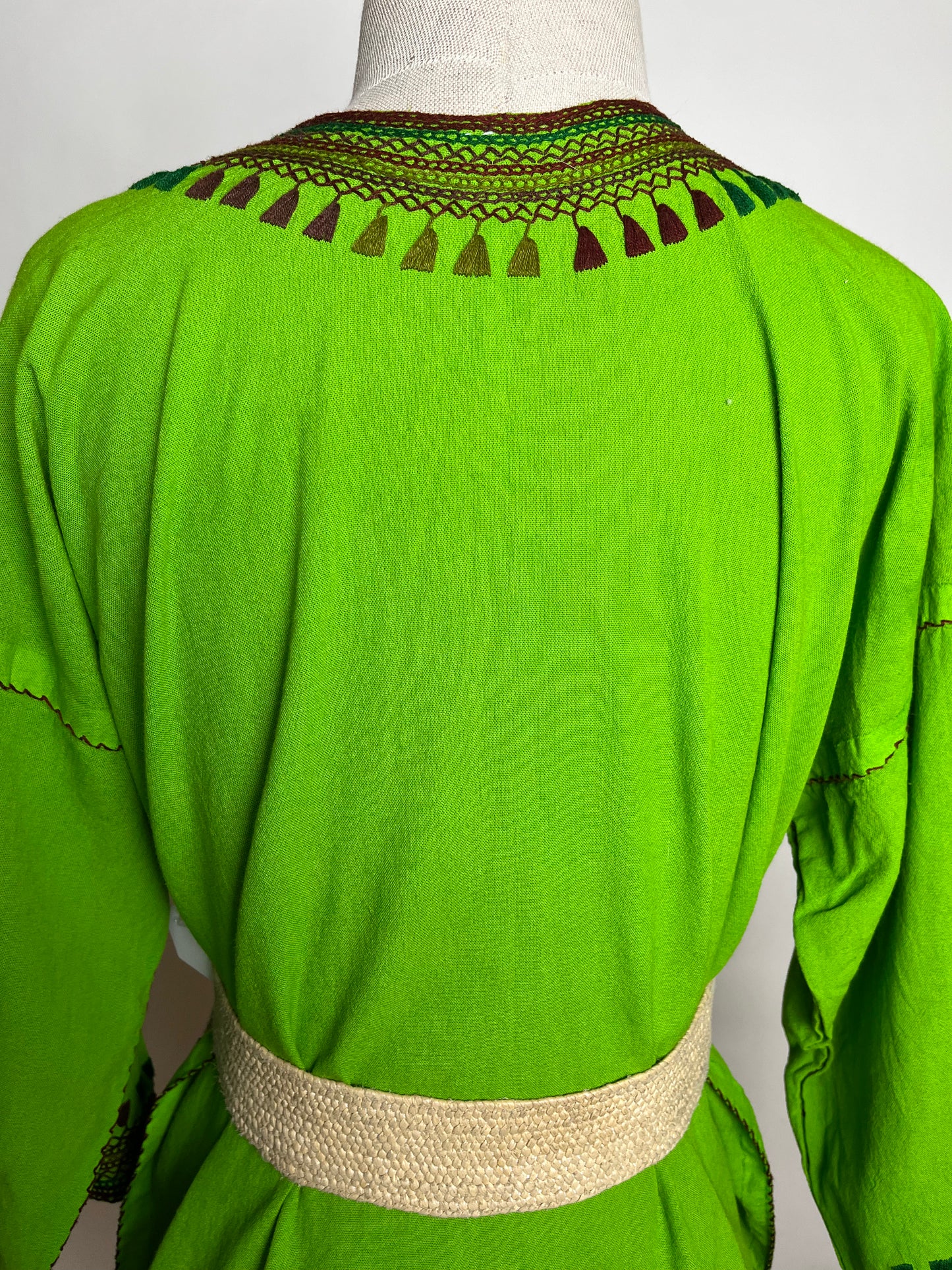 Green tribal embroidered top