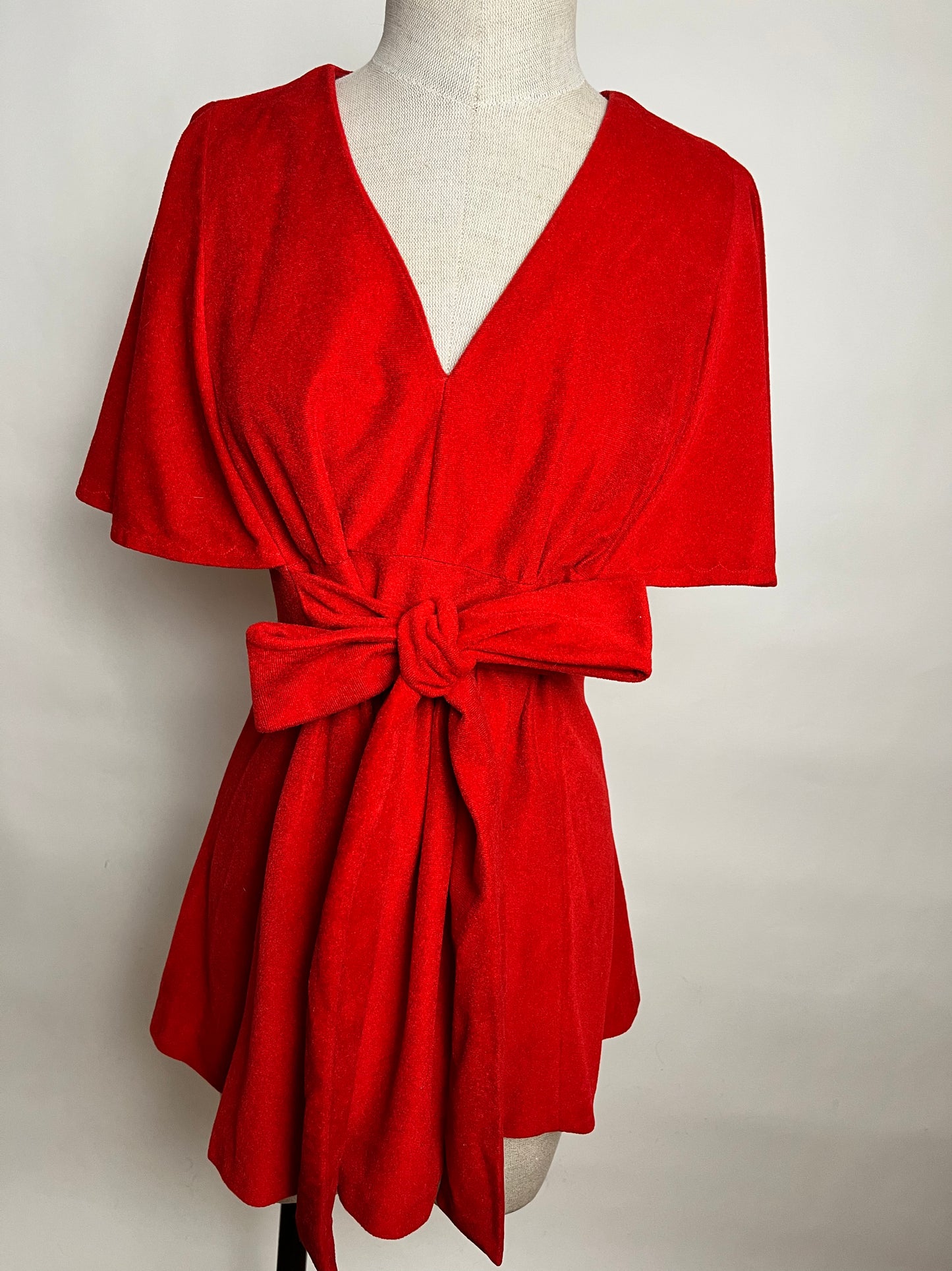 Red velvet top bell sleeves