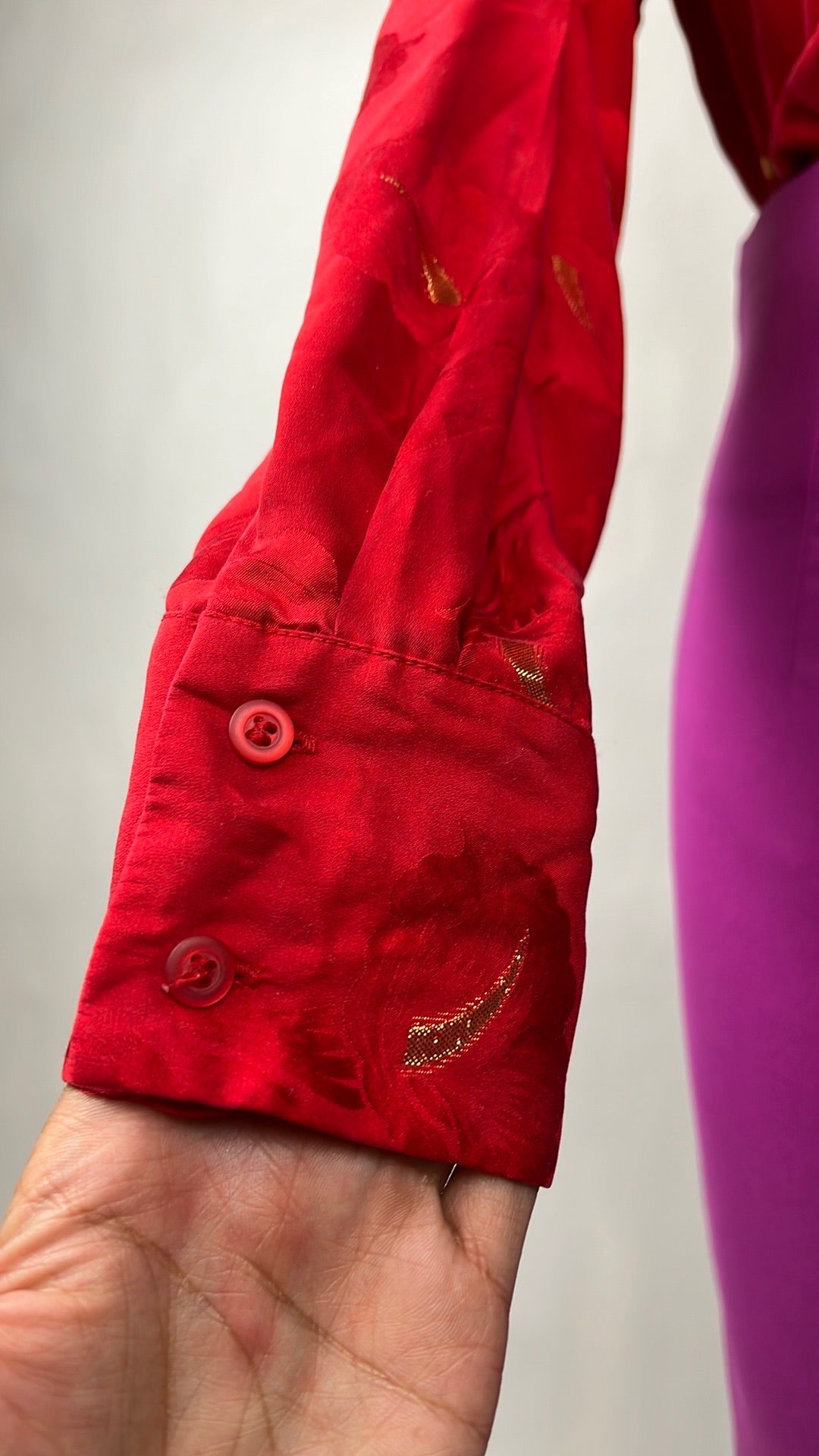 silk red blouse with gold