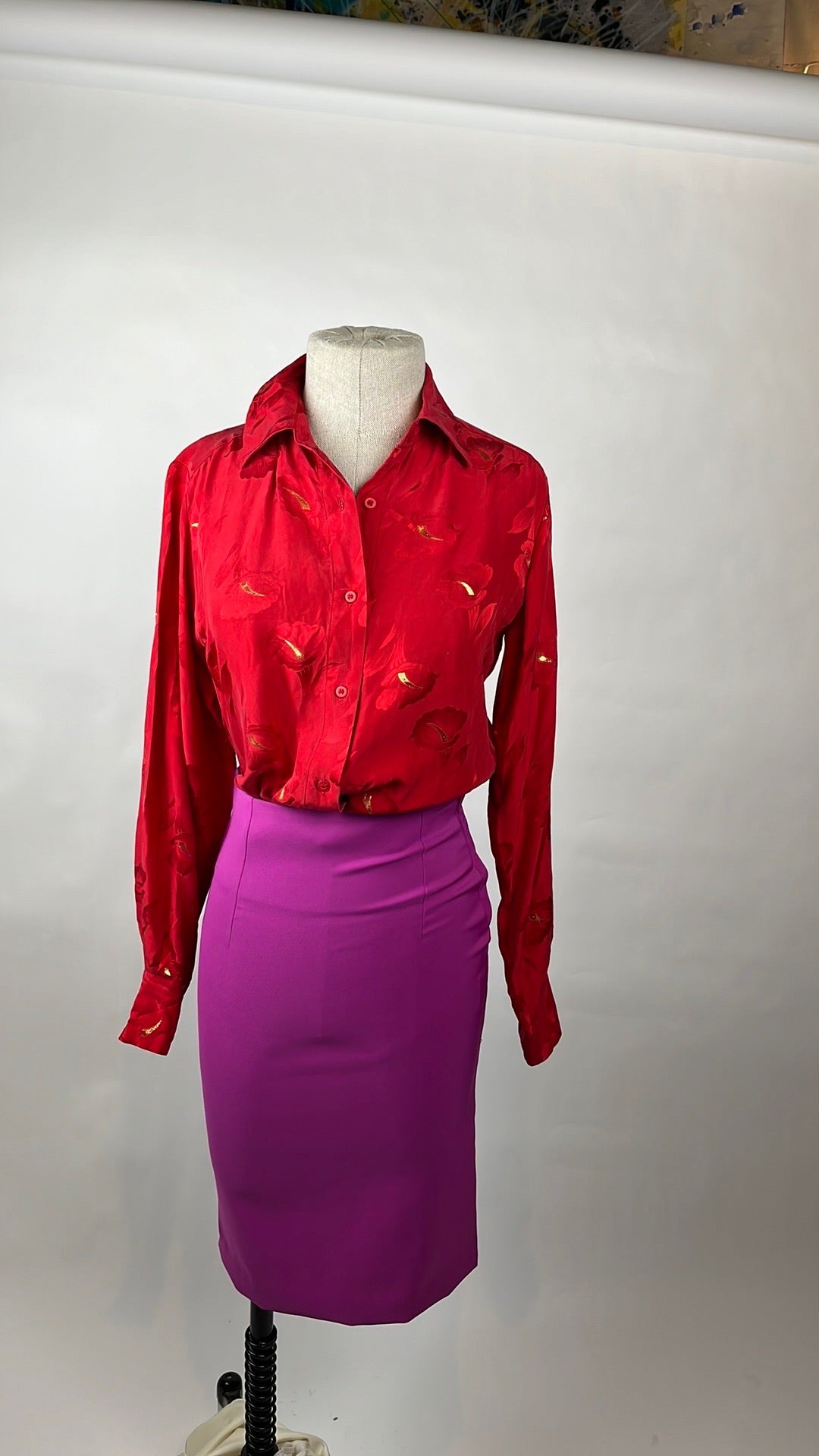 silk red blouse with gold