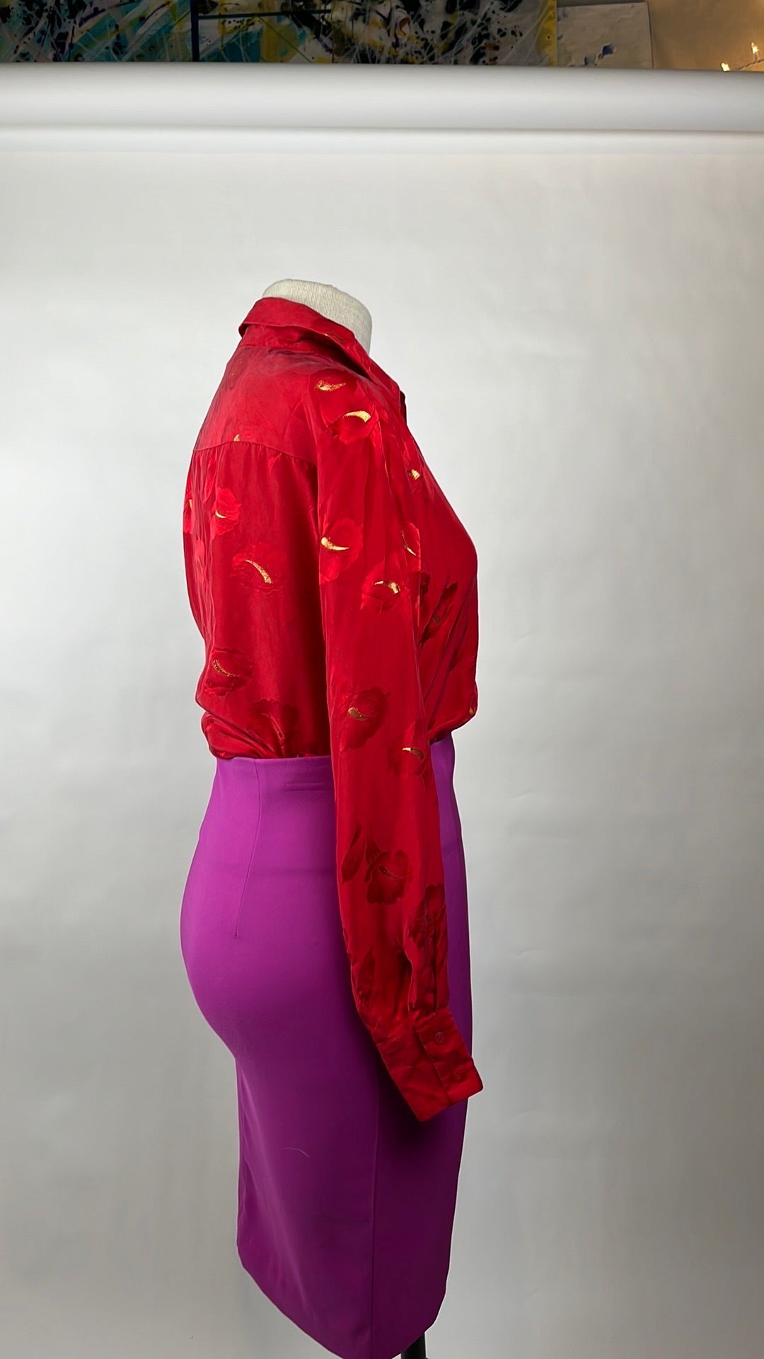 silk red blouse with gold