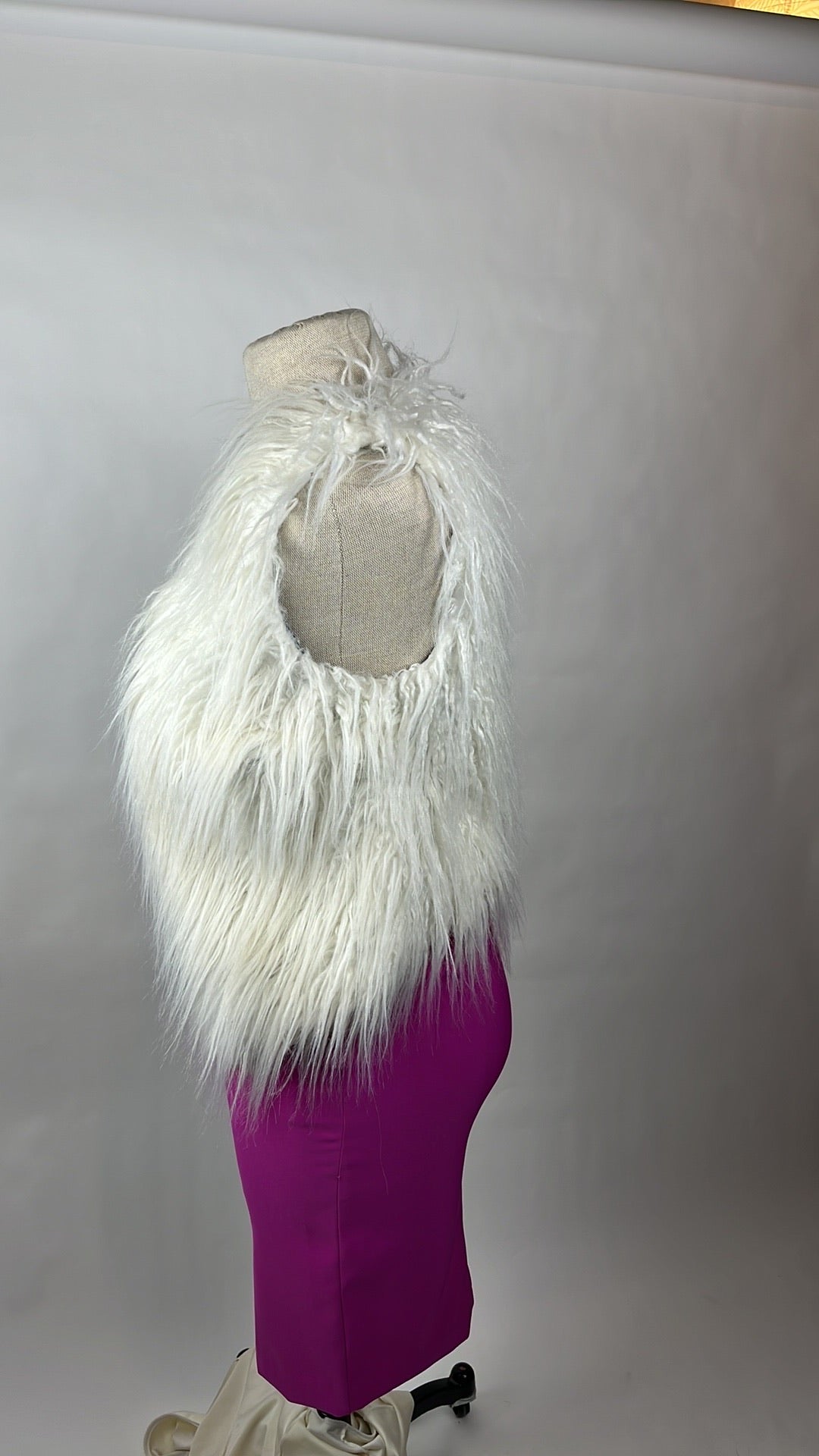 white faux fur winter vest