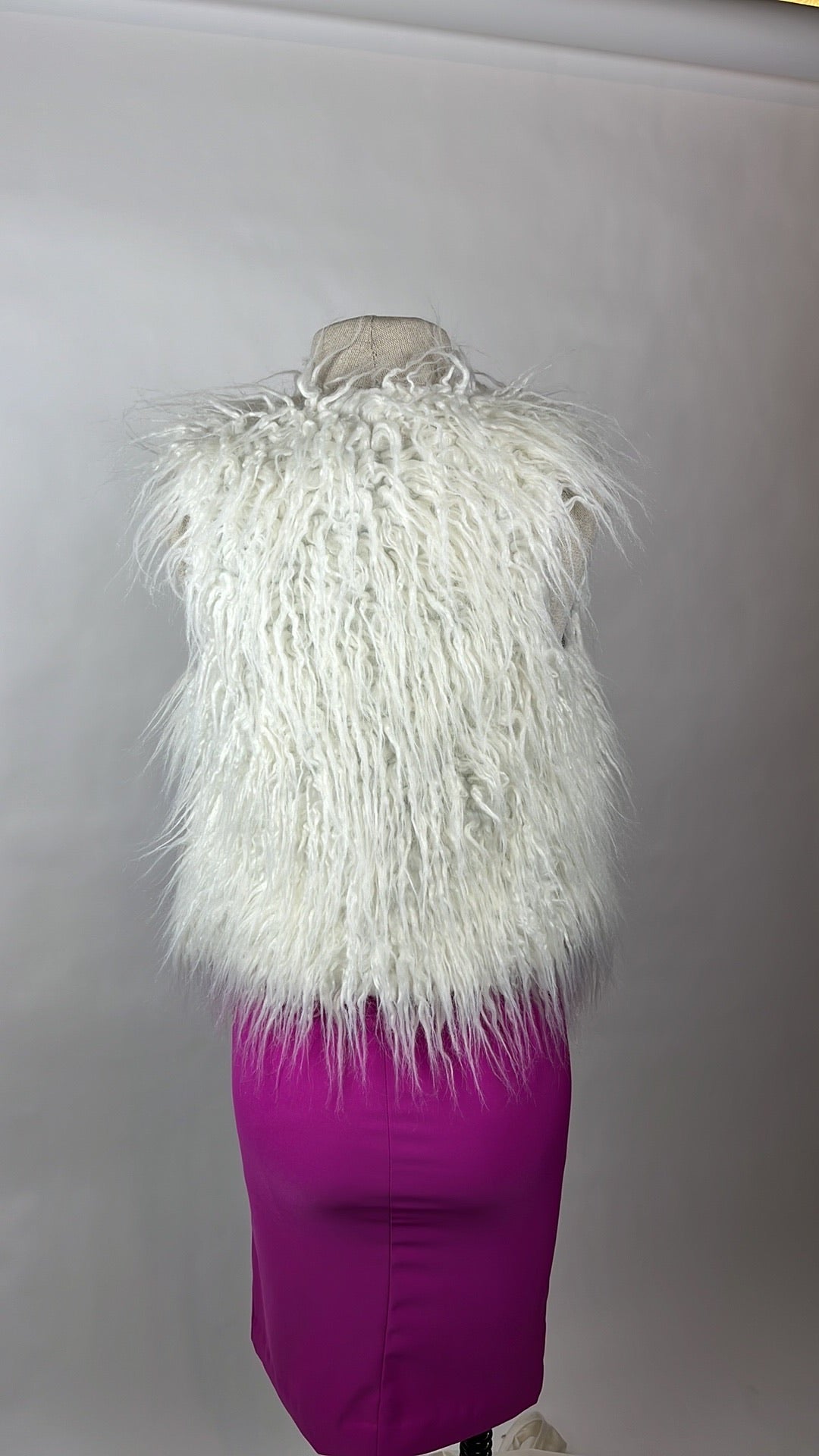 white faux fur winter vest