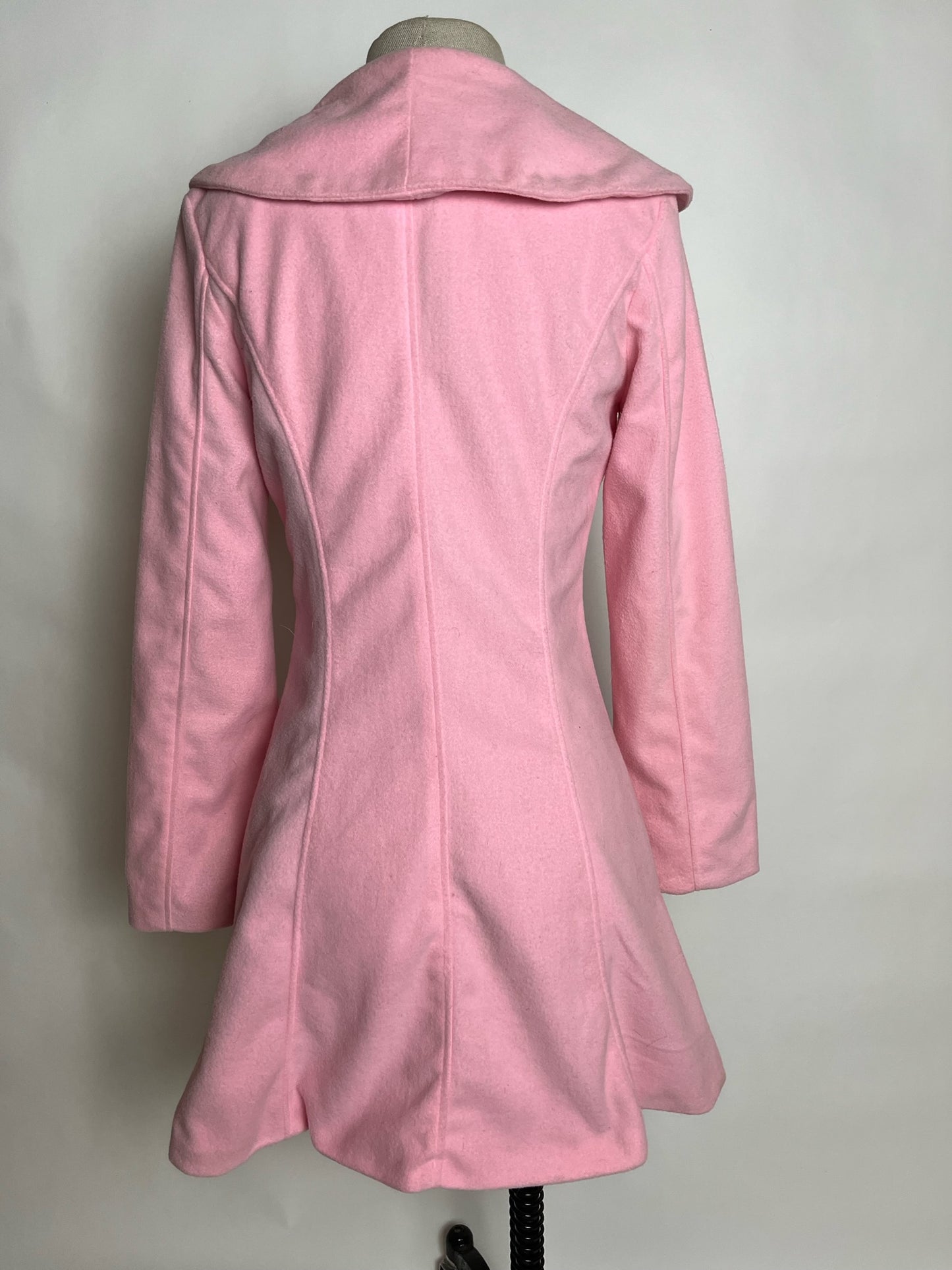 pink peacoat with flower buttons