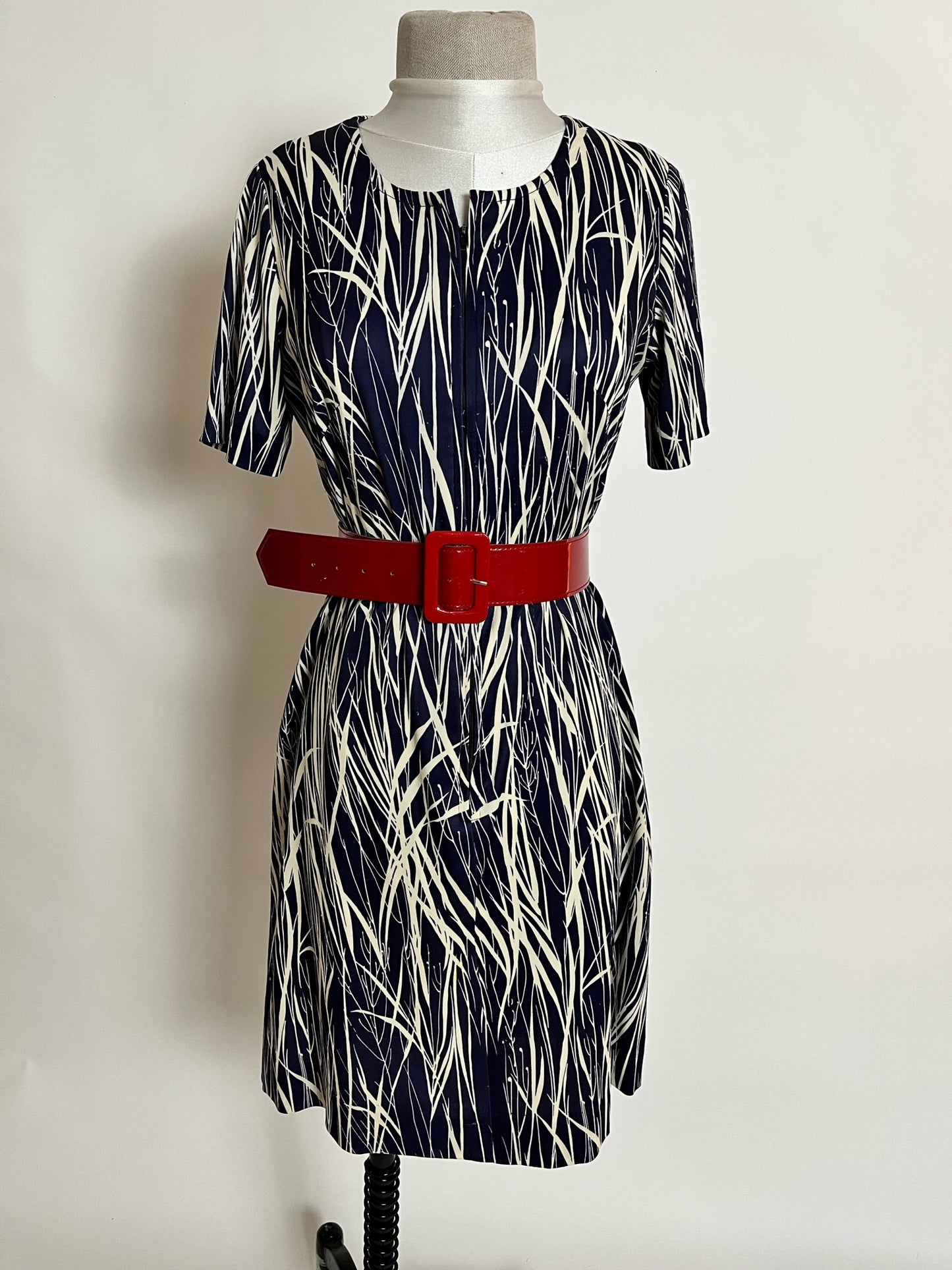 navy bamboo vintage dress with zipper