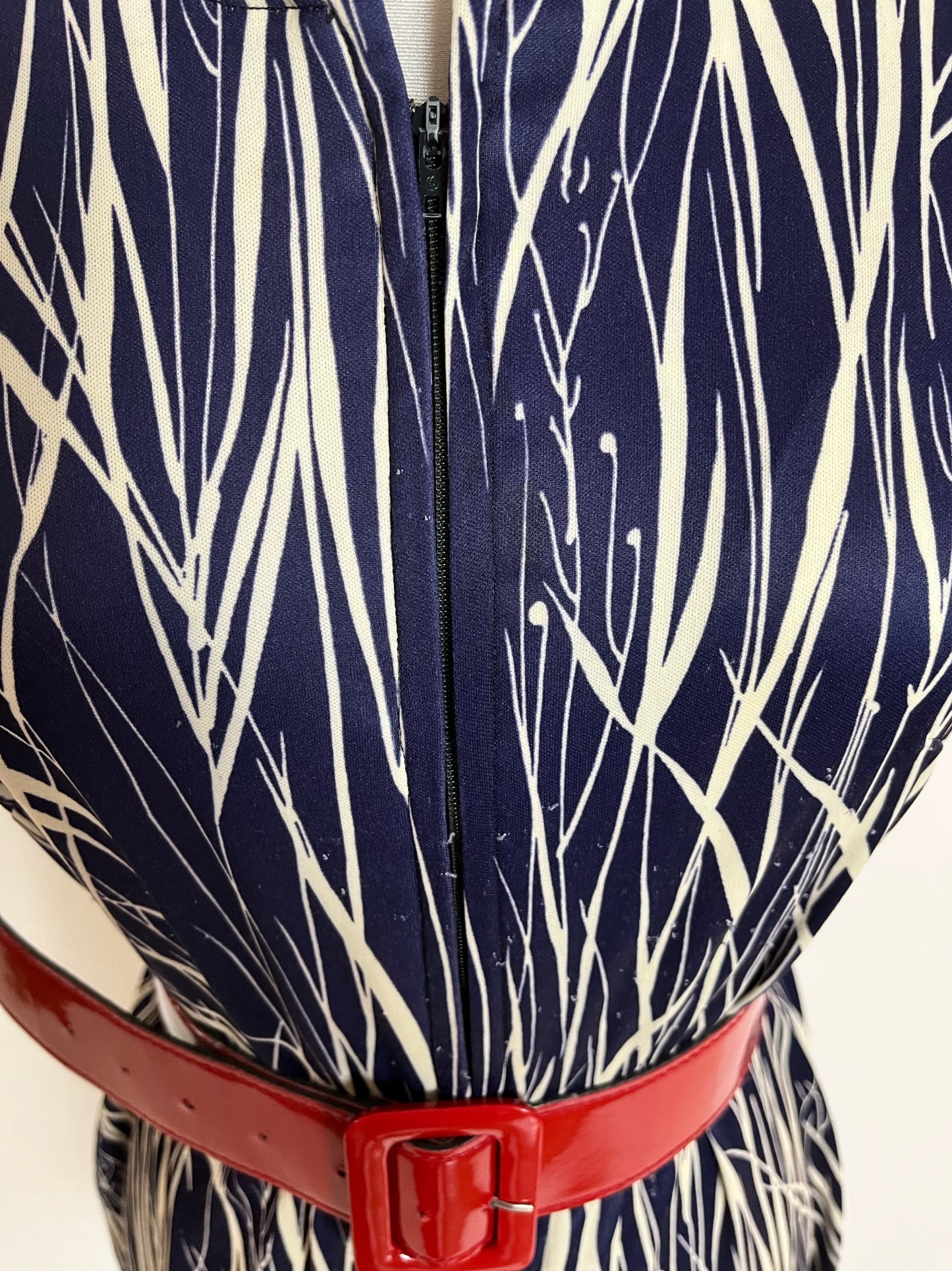navy bamboo vintage dress with zipper