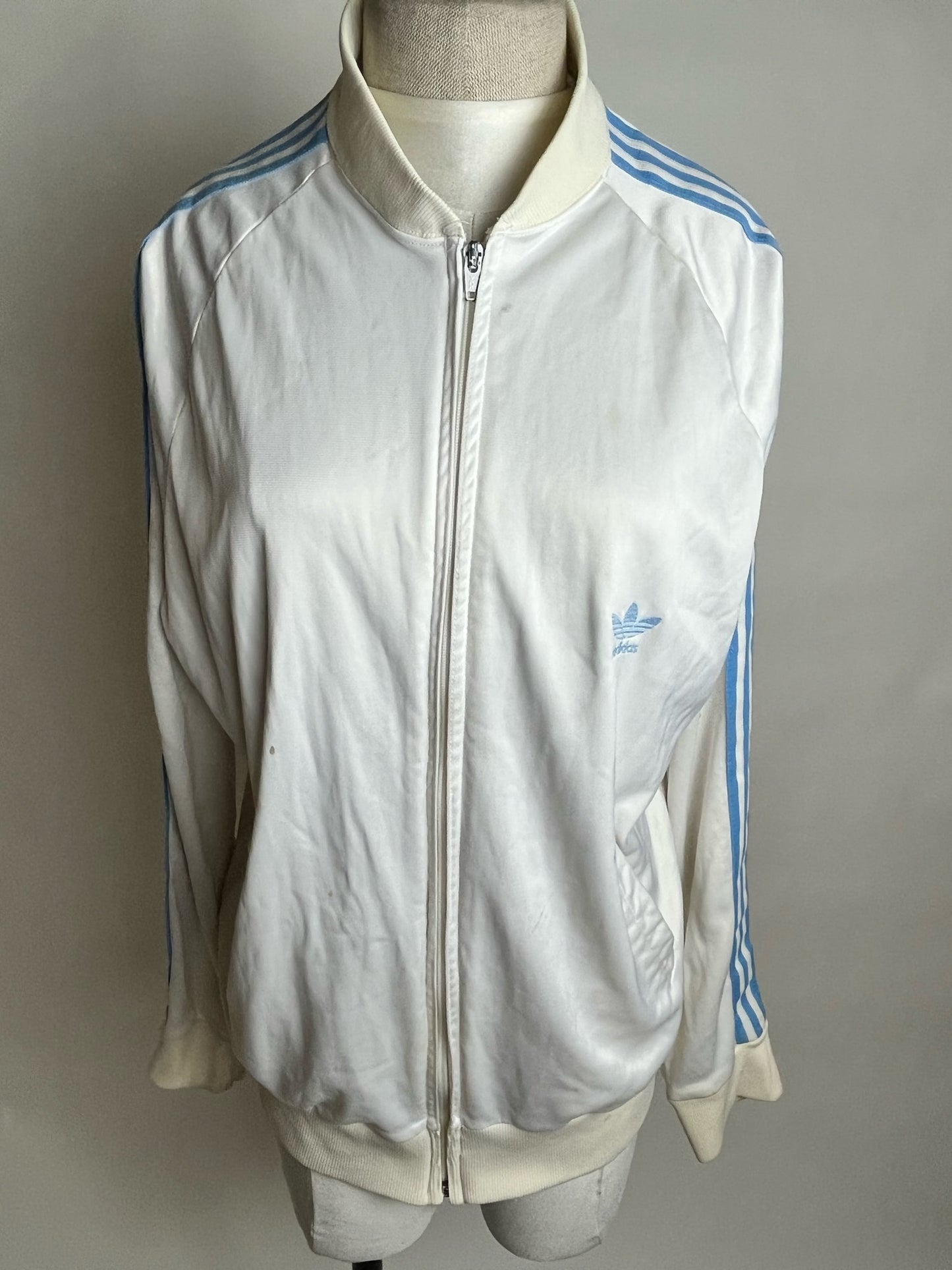 white and baby blue adidas jacket