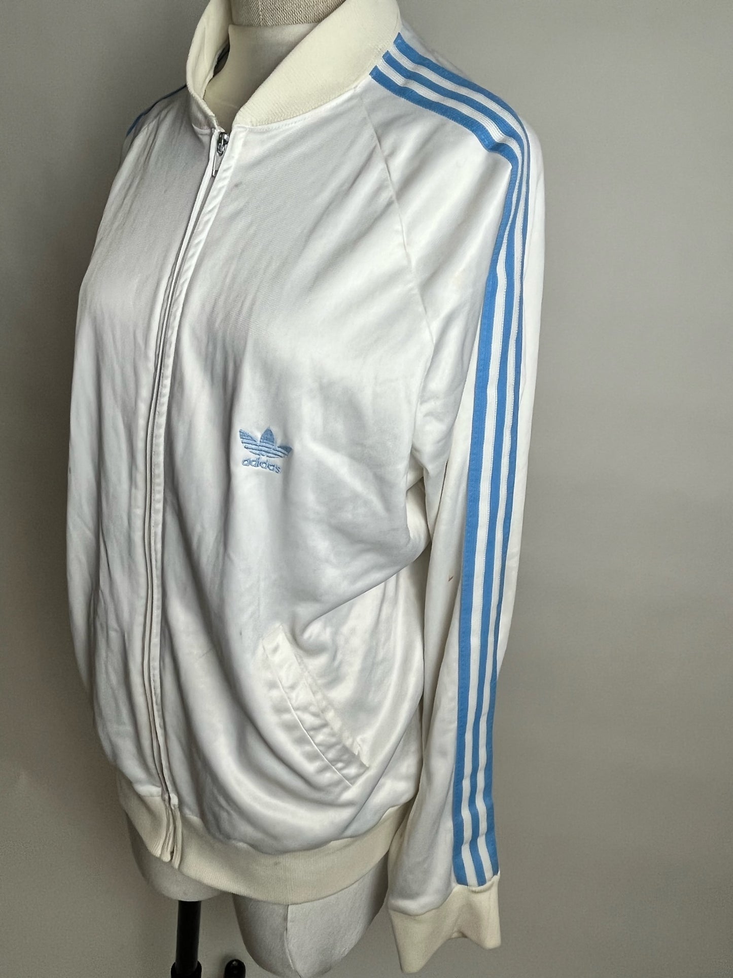 white and baby blue adidas jacket