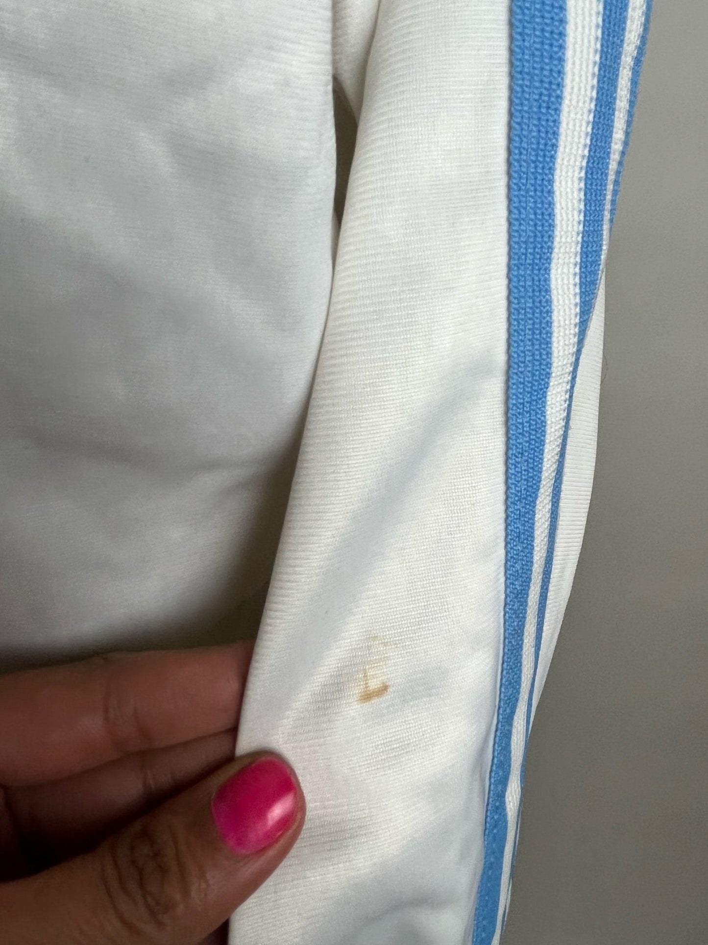 white and baby blue adidas jacket