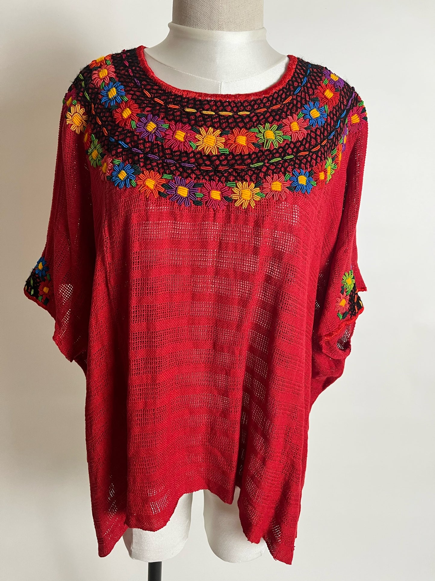 handmade red embroidered poncho