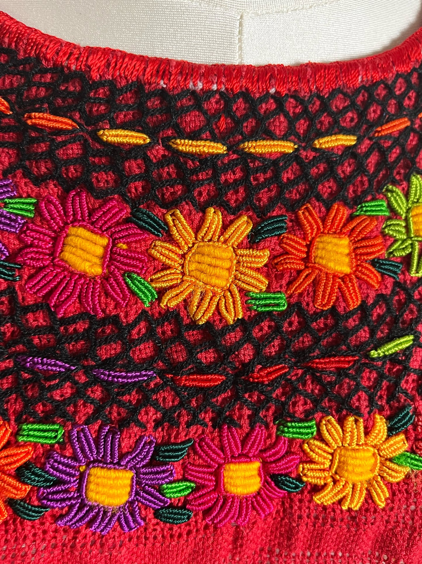 handmade red embroidered poncho