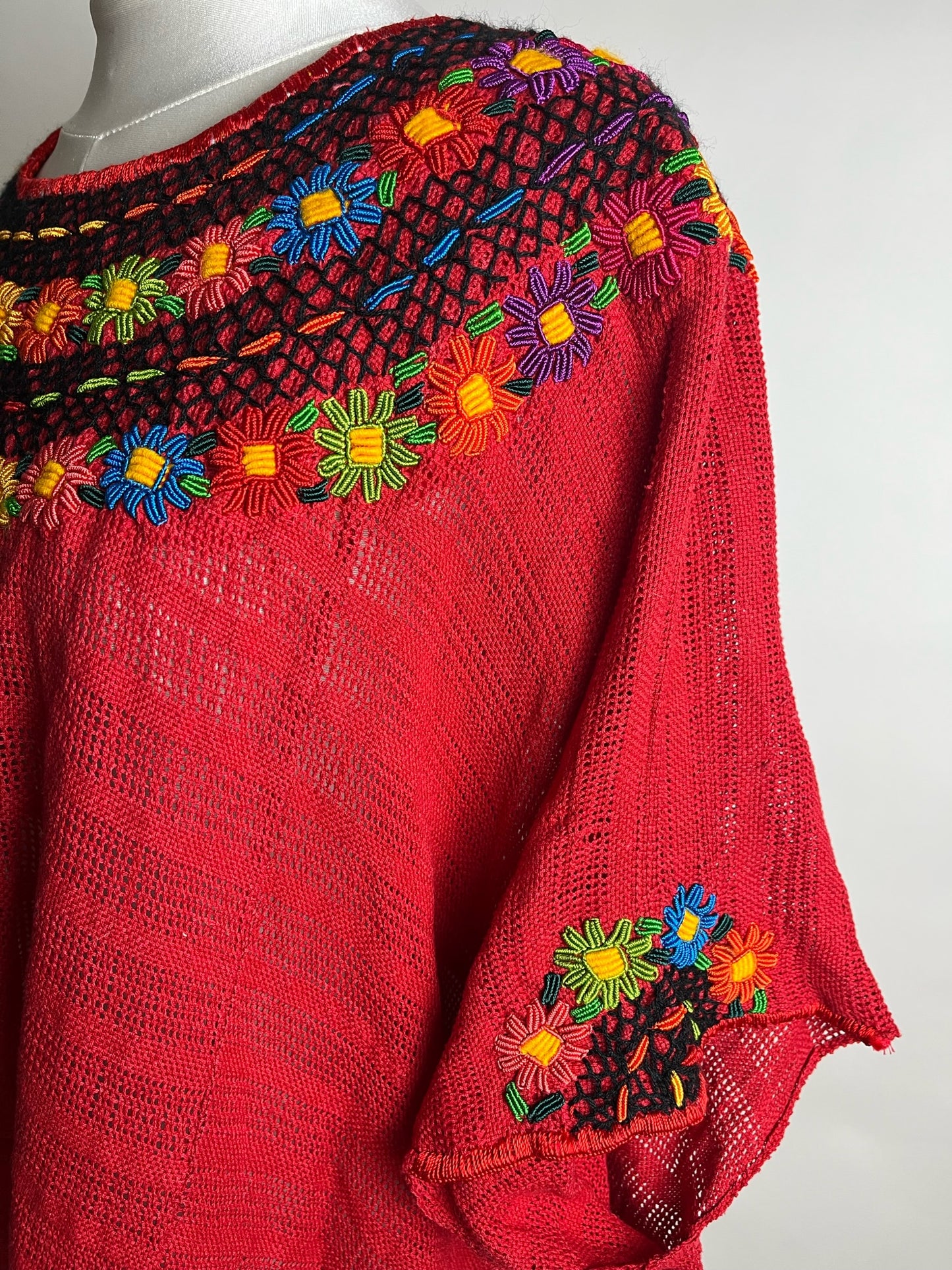 handmade red embroidered poncho