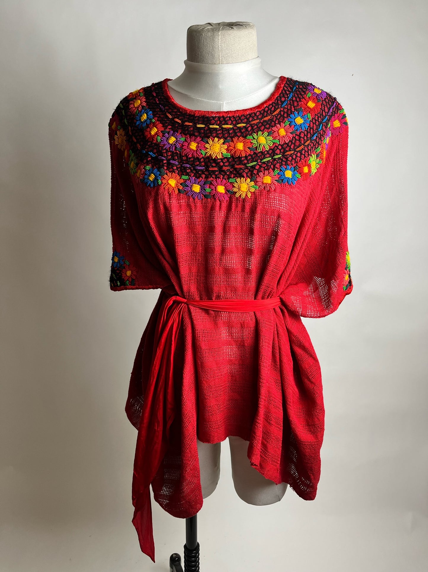 handmade red embroidered poncho