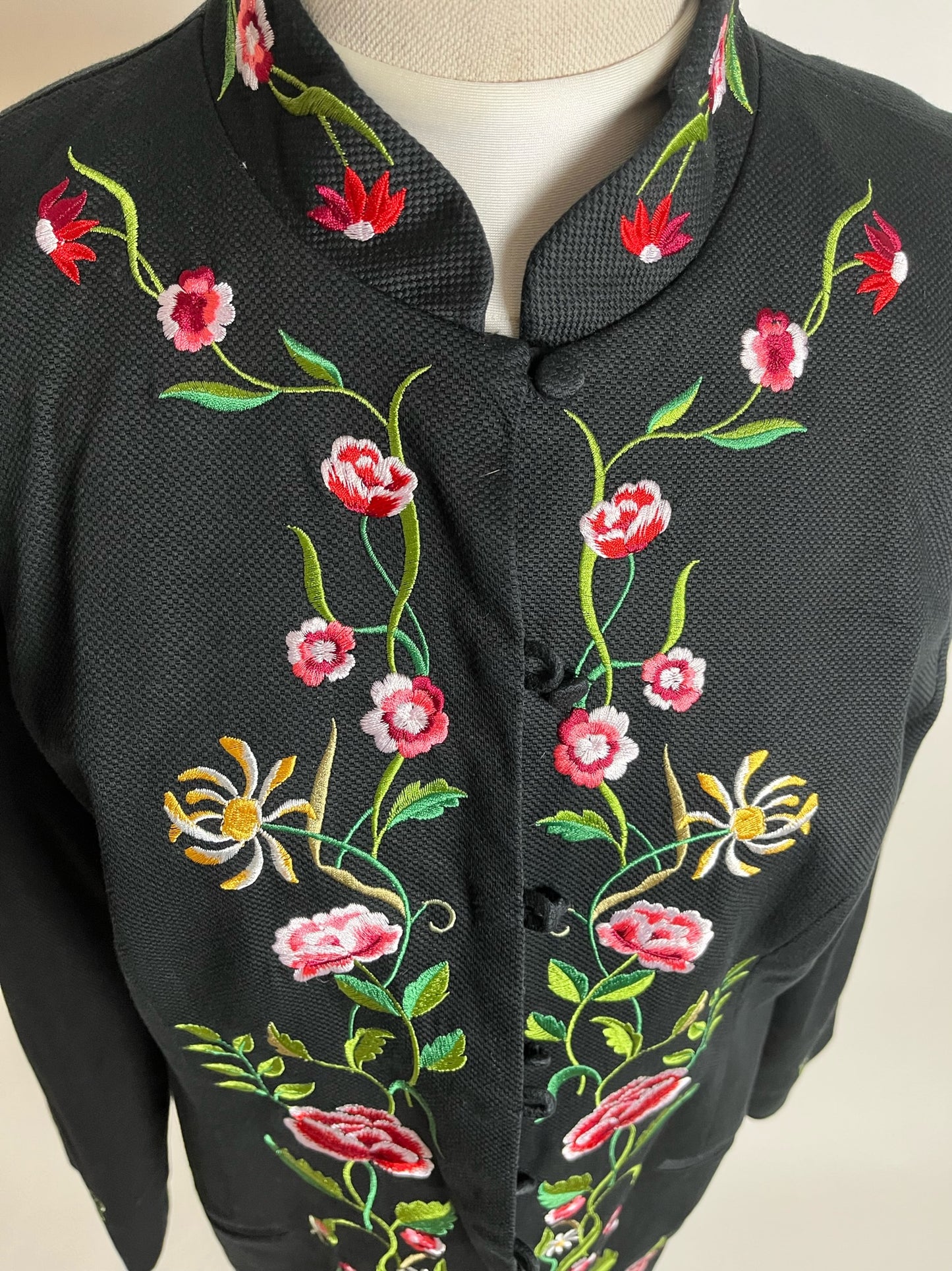 embroidered black coat