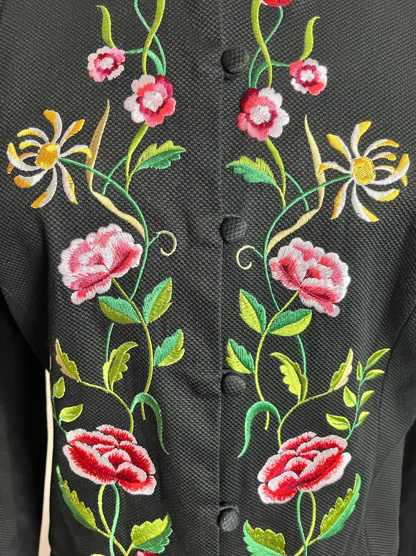 embroidered black coat
