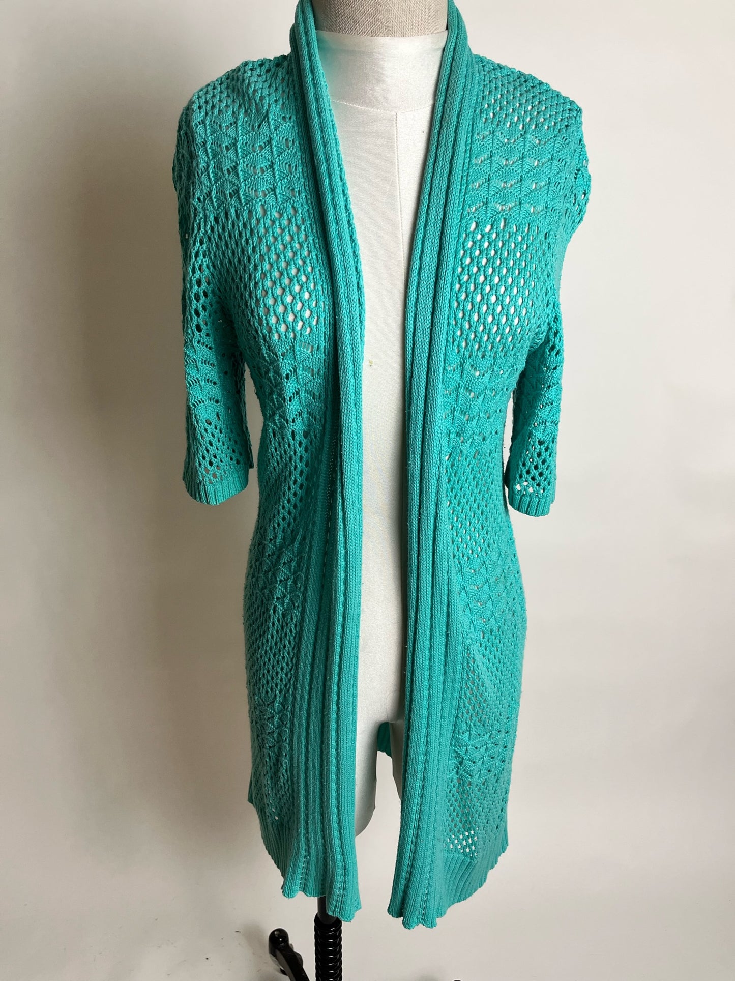 teal sweater duster