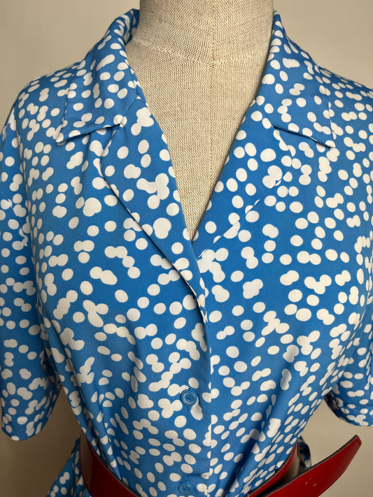 80s blue white dot blouse