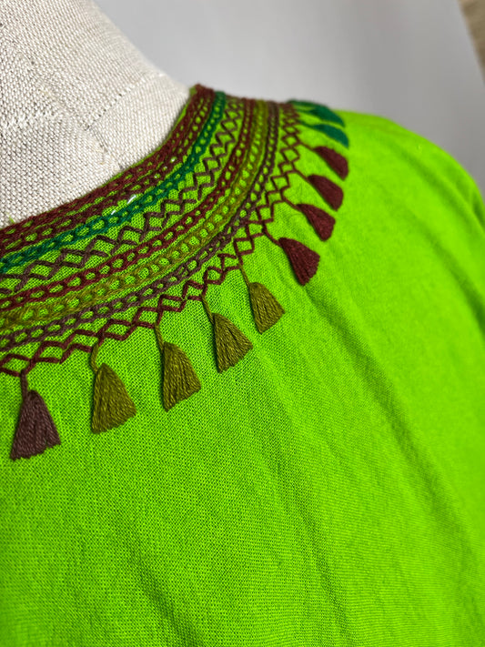 Green tribal embroidered top