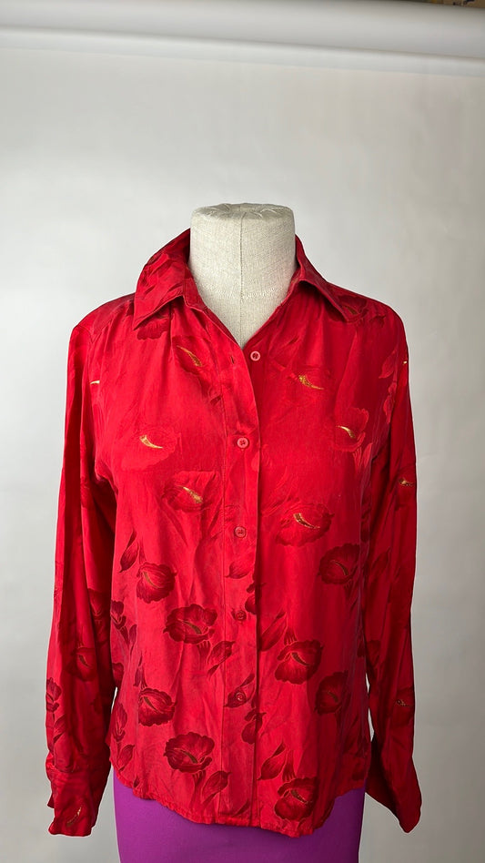 silk red blouse with gold