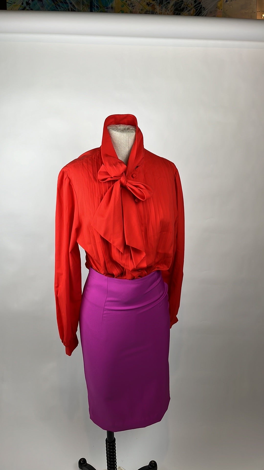 red vintage blouse with tie in front