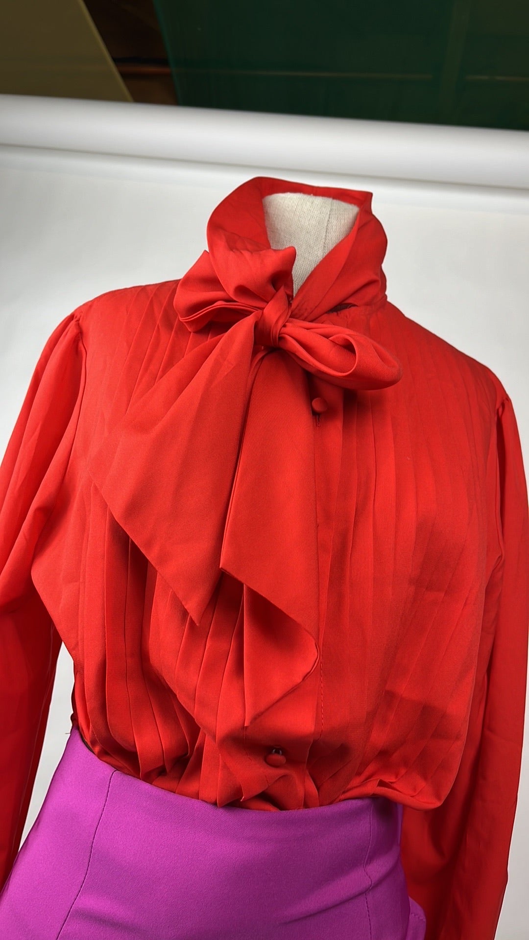 red vintage blouse with tie in front
