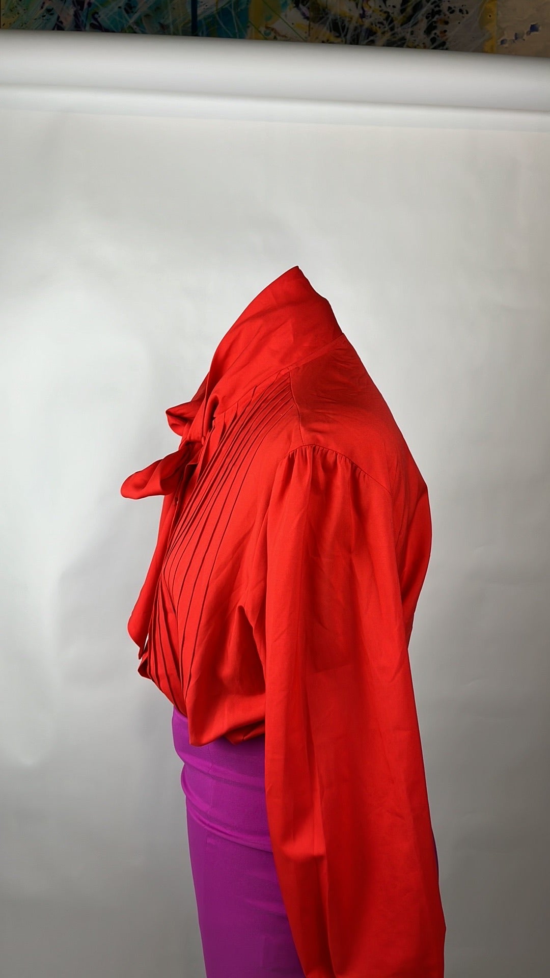 red vintage blouse with tie in front
