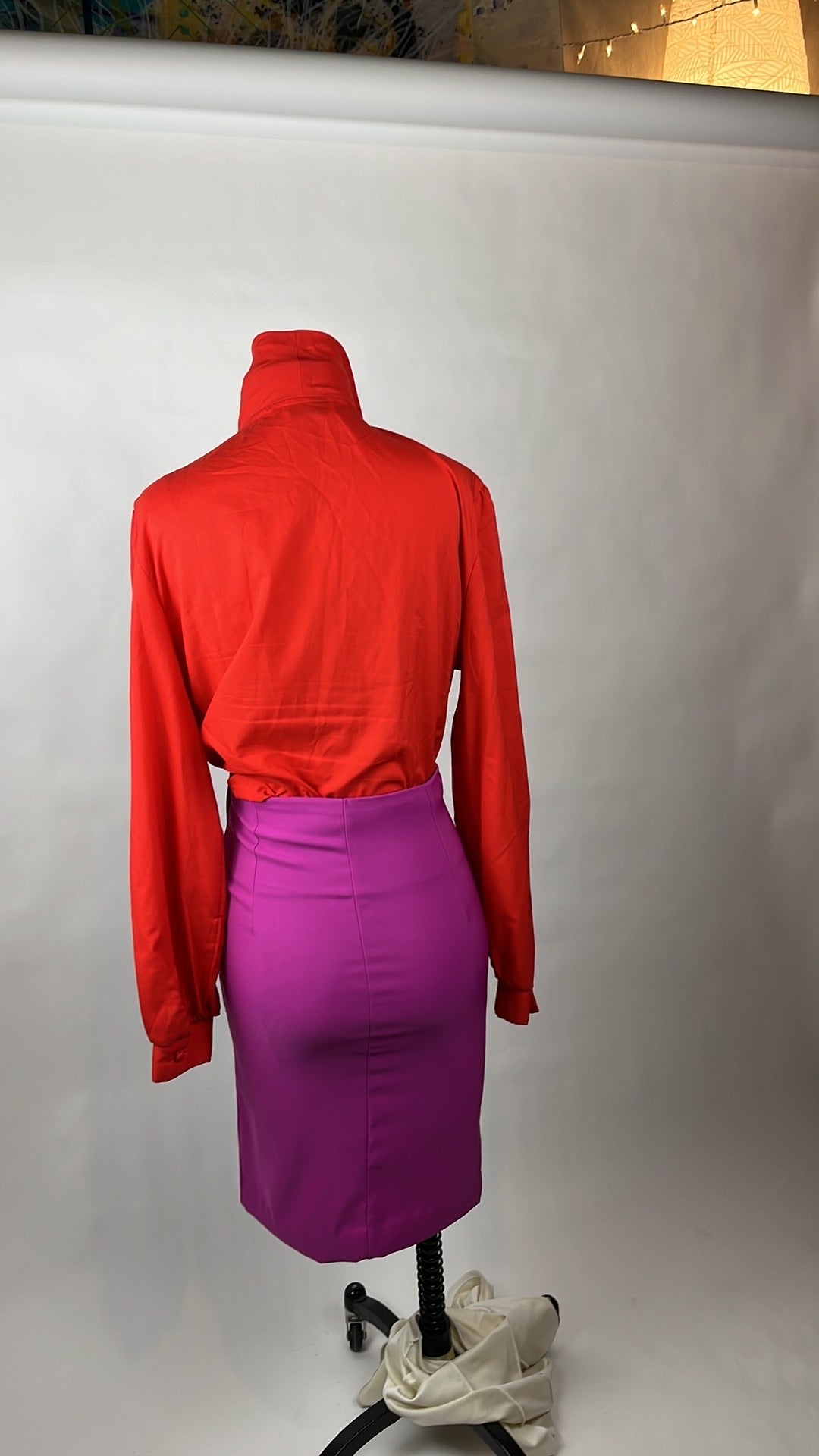 red vintage blouse with tie in front