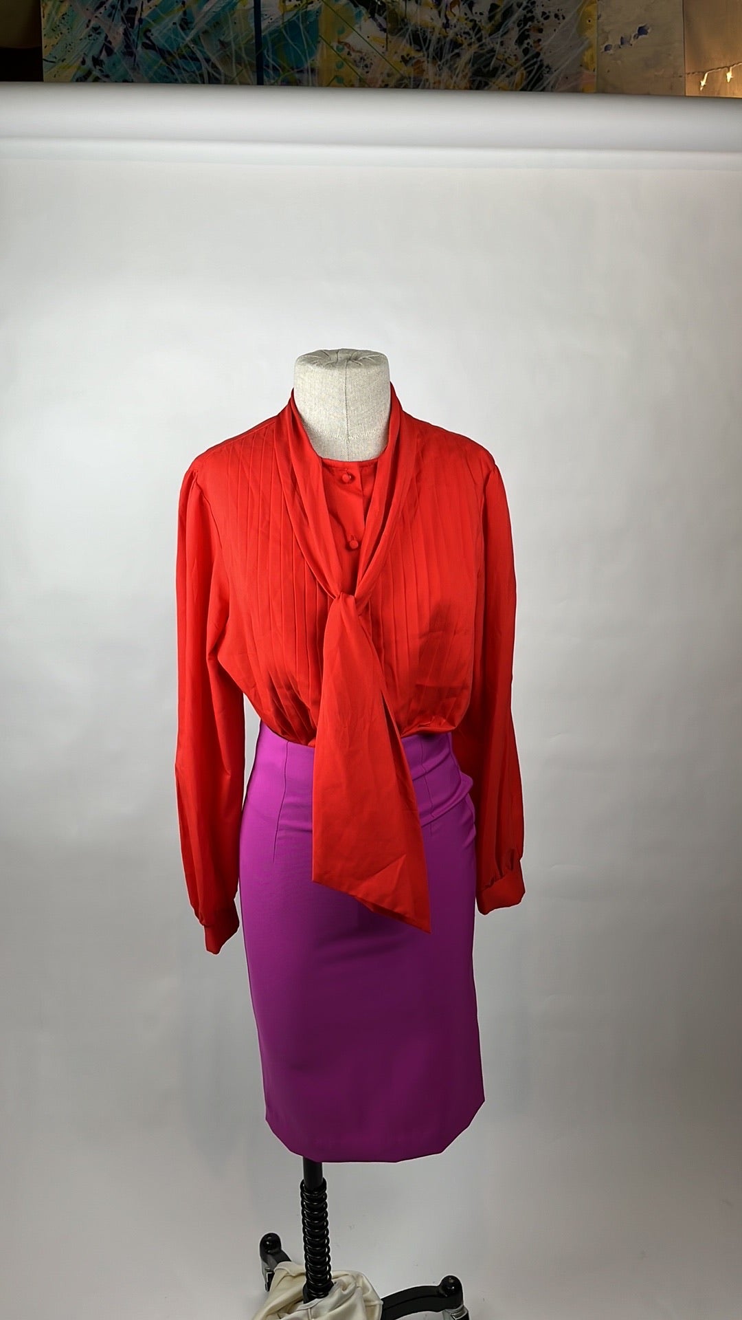 red vintage blouse with tie in front