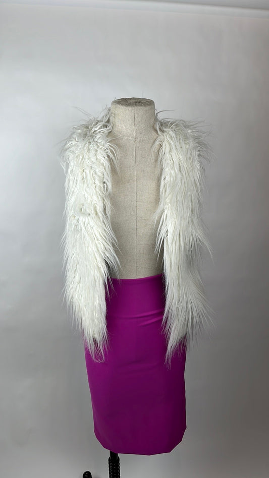 white faux fur winter vest
