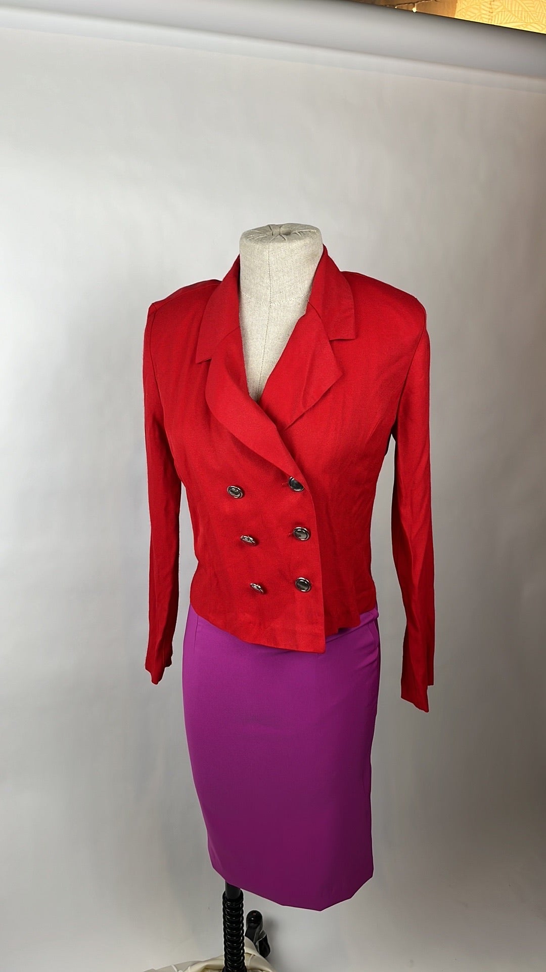 red vintage short blazer with buttons