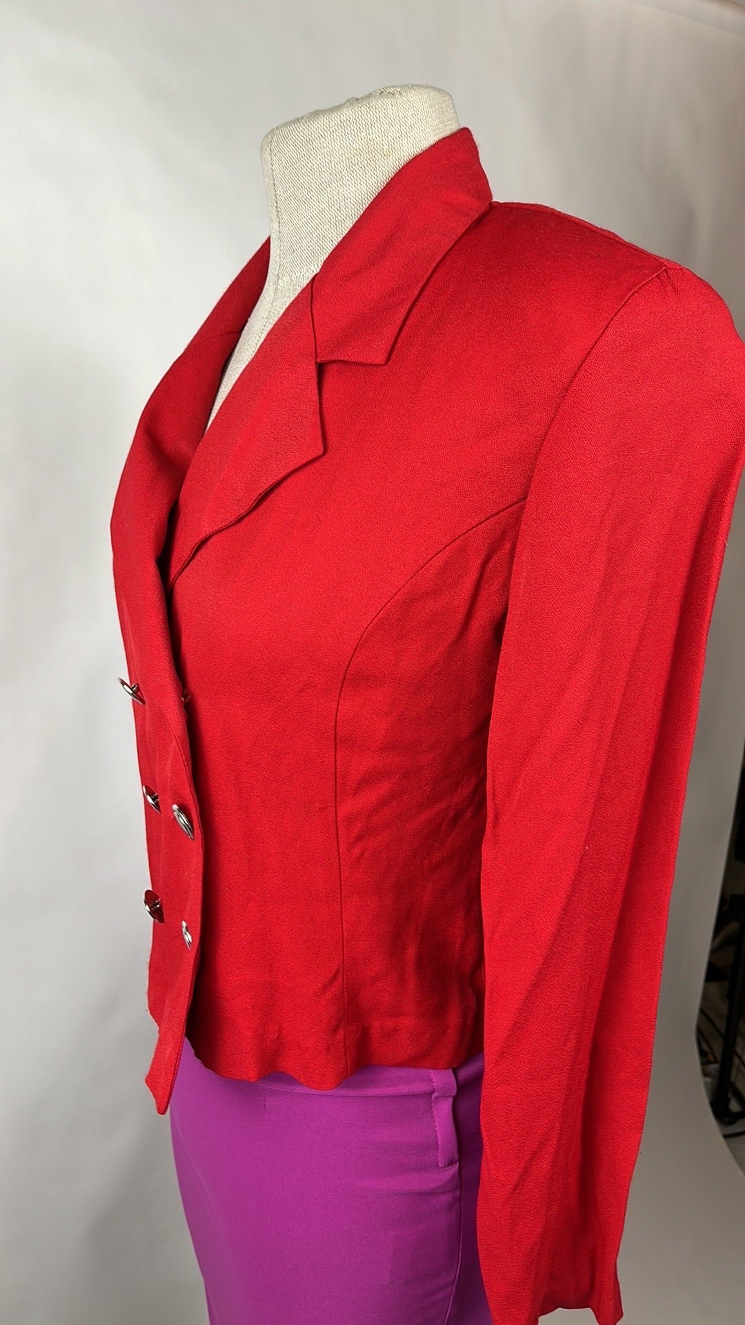 red vintage short blazer with buttons
