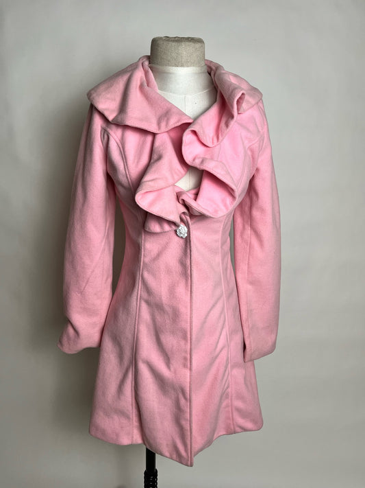 pink peacoat with flower buttons