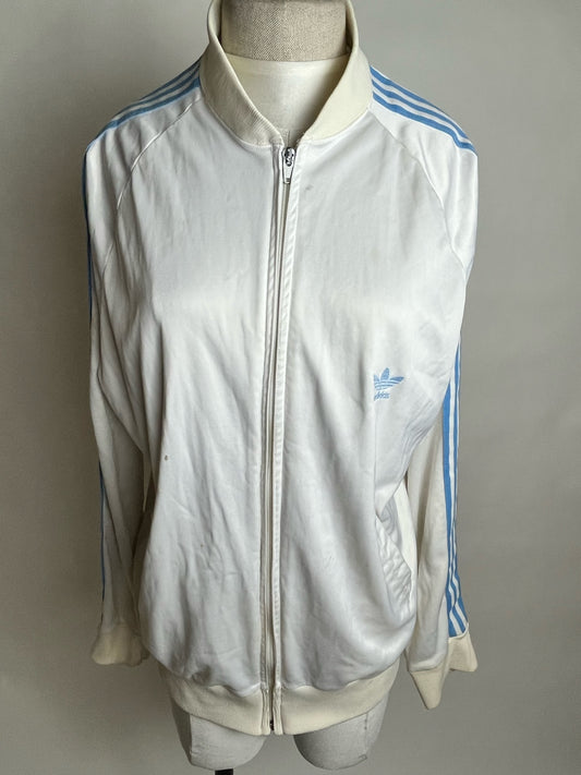 white and baby blue adidas jacket