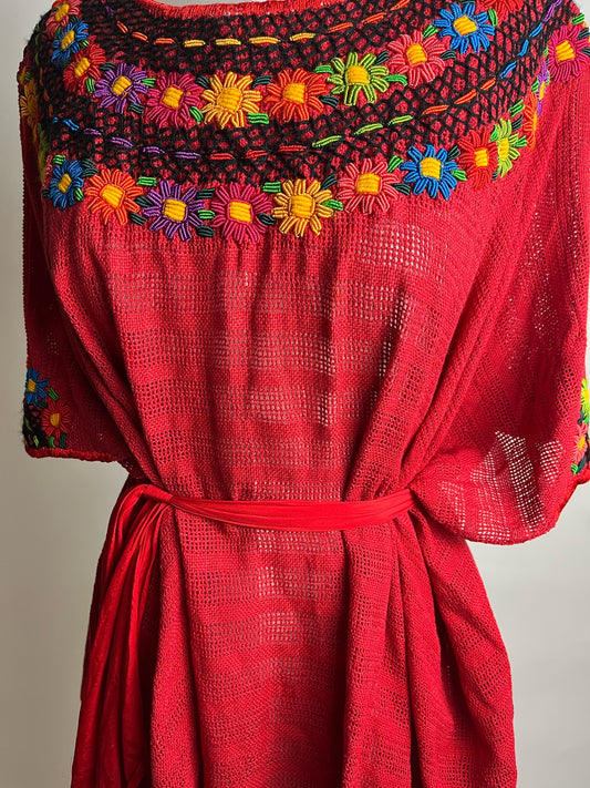 handmade red embroidered poncho