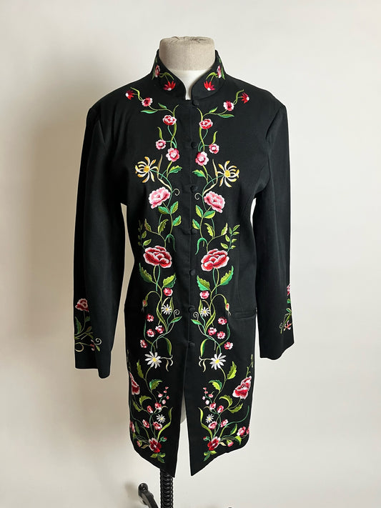 embroidered black coat